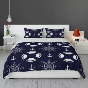 Black Rock Background Lifebuoy Anchor Wheel Bedding Set 1