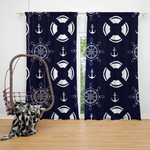 Black Rock Background Lifebuoy Anchor Wheel Curtain