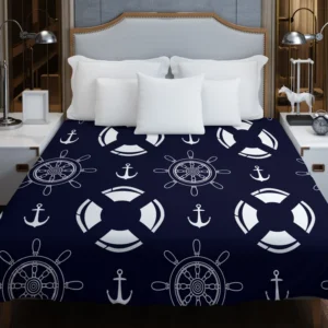 Black Rock Background Lifebuoy Anchor Wheel Duvet Cover