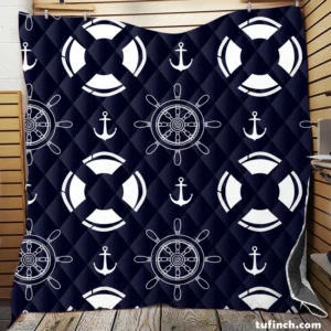 Black Rock Background Lifebuoy Anchor Wheel Quilt Blanket