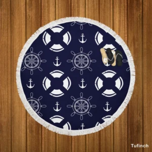 Black Rock Background Lifebuoy Anchor Wheel Round Beach Towel