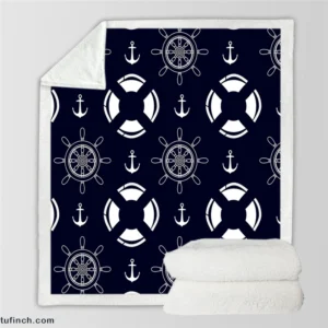 Black Rock Background Lifebuoy Anchor Wheel Sherpa Fleece Blanket