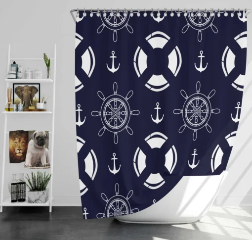 Black Rock Background Lifebuoy Anchor Wheel Shower Curtain