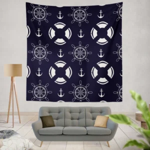 Black Rock Background Lifebuoy Anchor Wheel Wall Tapestry