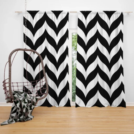 Black Wavy Chevron Curtain