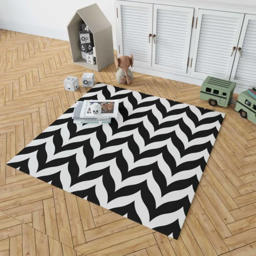 Black Wavy Chevron Rug 1