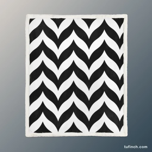 Black Wavy Chevron Sherpa Fleece Blanket 1