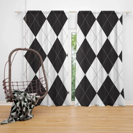 Black White Argyle Pattern Curtain