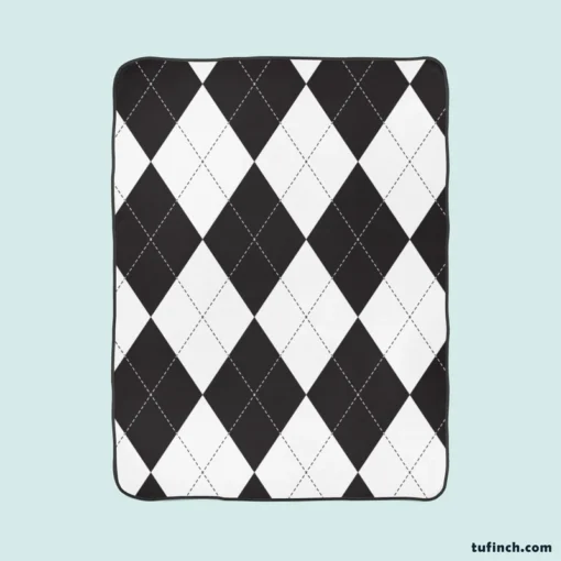 Black White Argyle Pattern Fleece Blanket 1