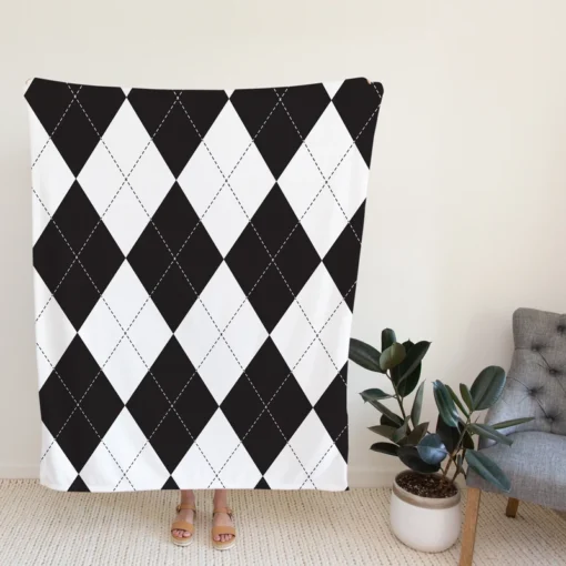 Black White Argyle Pattern Fleece Blanket