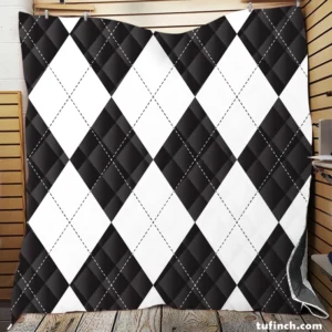 Black White Argyle Pattern Quilt Blanket