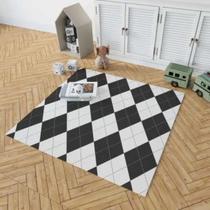 Black White Argyle Pattern Rug 1