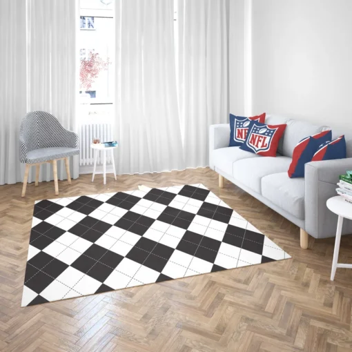 Black White Argyle Pattern Rug 2