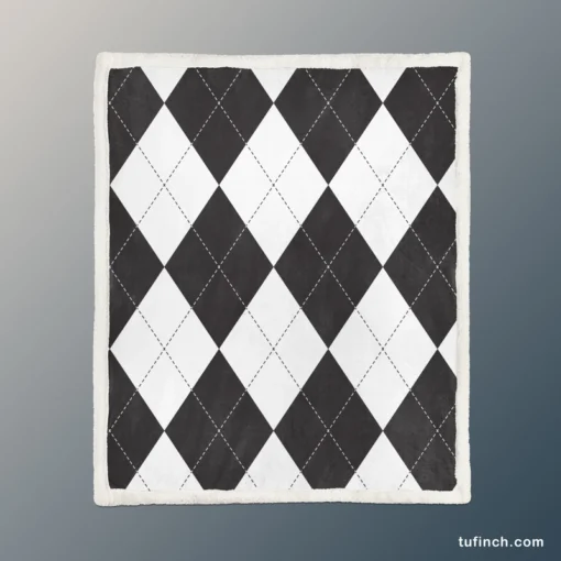 Black White Argyle Pattern Sherpa Fleece Blanket 1