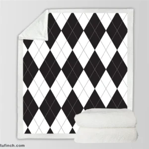 Black White Argyle Pattern Sherpa Fleece Blanket