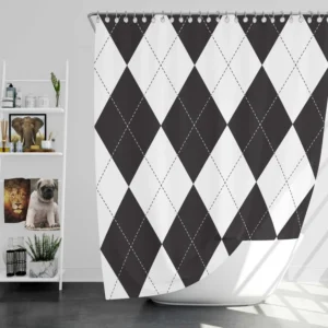 Black White Argyle Pattern Shower Curtain