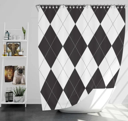 Black White Argyle Pattern Shower Curtain