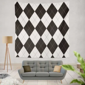 Black White Argyle Pattern Wall Tapestry