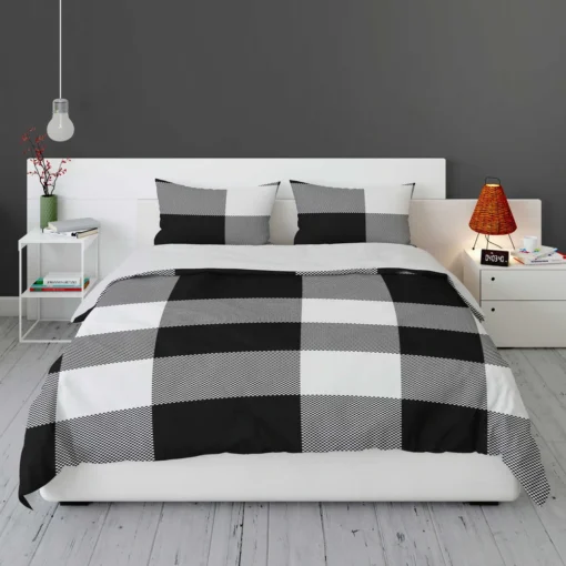 Black White Buffalo Checkered Plaid Bedding Set 1