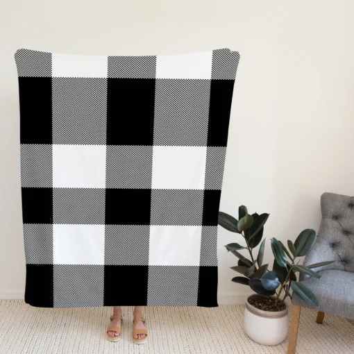 Black White Buffalo Checkered Plaid Fleece Blanket