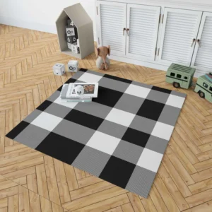 Black White Buffalo Checkered Plaid Rug 1