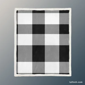 Black White Buffalo Checkered Plaid Sherpa Fleece Blanket 1