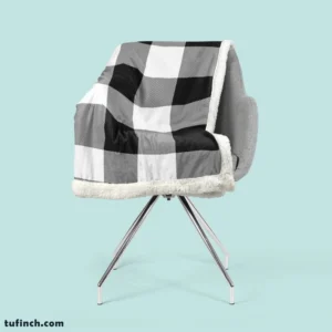 Black White Buffalo Checkered Plaid Sherpa Fleece Blanket 2