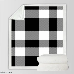 Black White Buffalo Checkered Plaid Sherpa Fleece Blanket