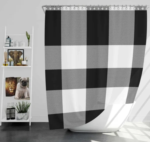 Black White Buffalo Checkered Plaid Shower Curtain