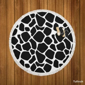 Black & White Giraffe Print Round Beach Towel