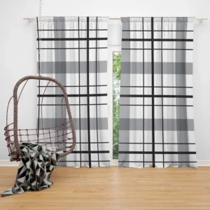 Black White Grey Plaid Curtain