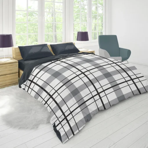 Black White Grey Plaid Duvet Cover 1