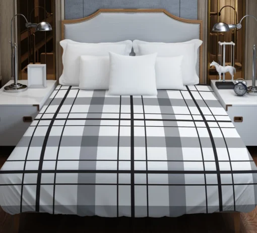 Black White Grey Plaid Duvet Cover