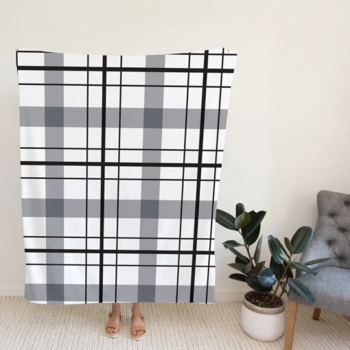 Black White Grey Plaid Fleece Blanket