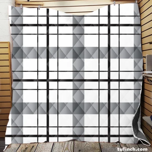 Black White Grey Plaid Quilt Blanket