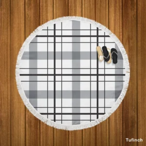 Black White Grey Plaid Round Beach Towel