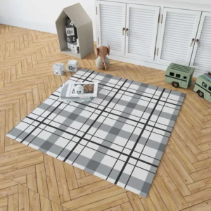 Black White Grey Plaid Rug 1