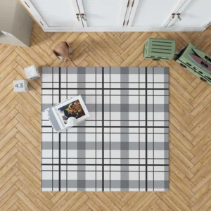 Black White Grey Plaid Rug