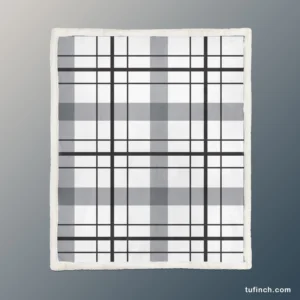 Black White Grey Plaid Sherpa Fleece Blanket 1