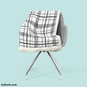 Black White Grey Plaid Sherpa Fleece Blanket 2