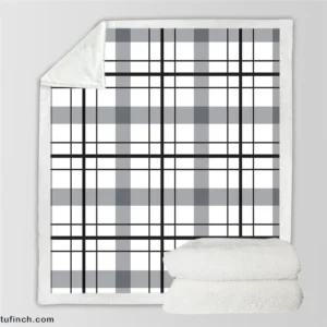 Black White Grey Plaid Sherpa Fleece Blanket