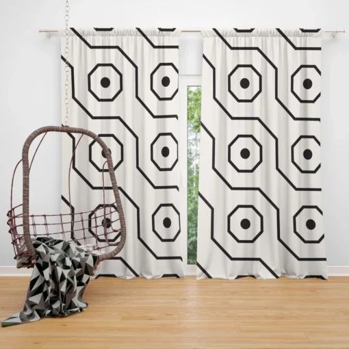 Black White Hexagon Pattern Curtain