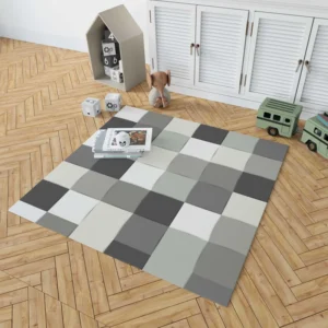 Black White Square Patchwork Art Rug 1