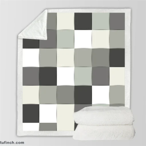 Black White Square Patchwork Art Sherpa Fleece Blanket