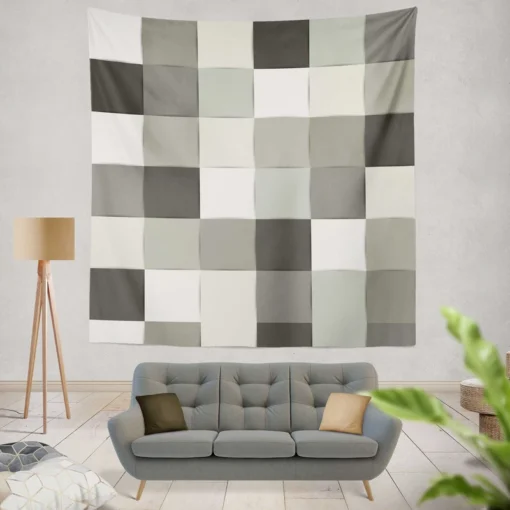 Black White Square Patchwork Art Wall Tapestry