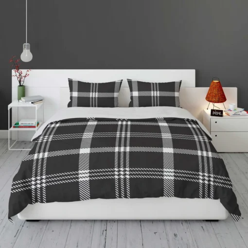 Black White Tartan Plaid Scottish Bedding Set 1