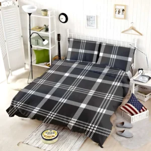 Black White Tartan Plaid Scottish Bedding Set