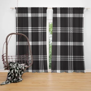 Black White Tartan Plaid Scottish Curtain