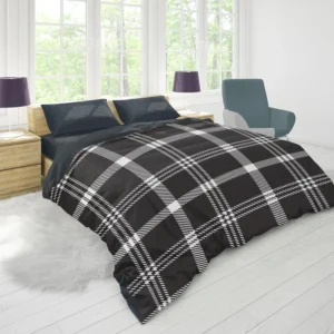 Black White Tartan Plaid Scottish Duvet Cover 1