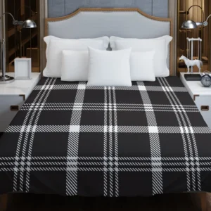 Black White Tartan Plaid Scottish Duvet Cover